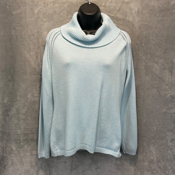 Liz Claiborne Sweaters - Liz Claiborne Light Blue Metallic Shimmer Cowl Neck Sweater Pointelle Shoulder L